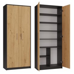   MIX Oliv 2D könyvespolc, irodai szekrény, 74x180x35 cm, antracit-tölgy