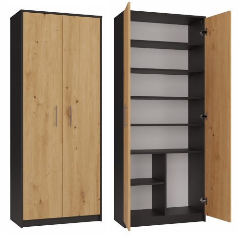 MIX Oliv 2D könyvespolc, irodai szekrény, 74x180x35 cm, antracit-tölgy
