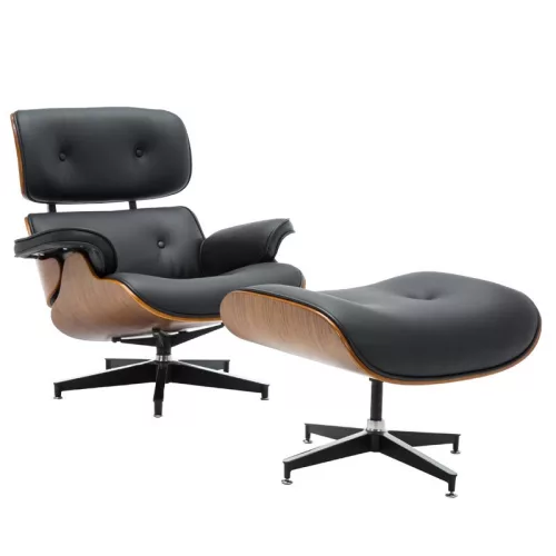 Forgó irodai fotel lábtartóval, Lord, dió-fekete bőr